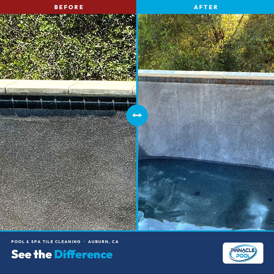 Before and after — pool wall tile band, Auburn CA