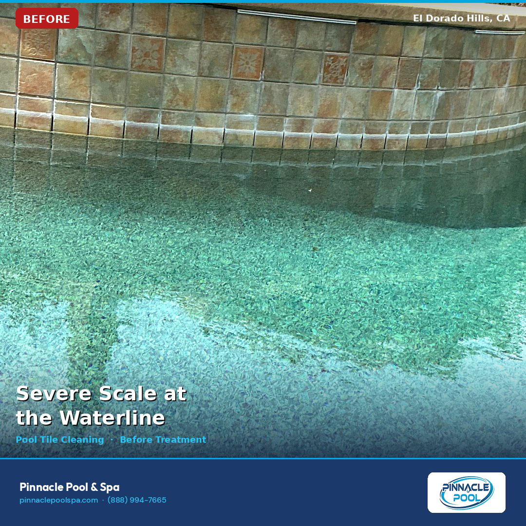 Before — severe scale at the waterline, El Dorado Hills CA