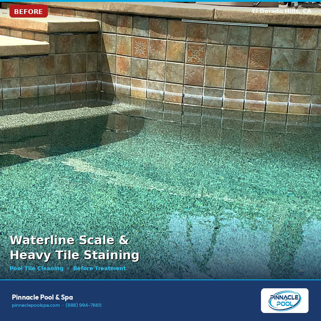 Before — waterline scale and heavy tile staining, El Dorado Hills CA