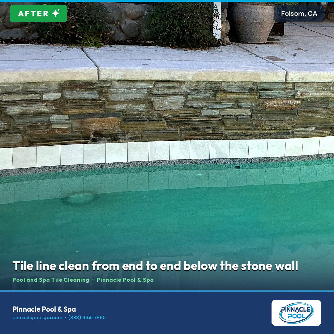 After — tile line clean from end to end below the stone wall, Folsom CA