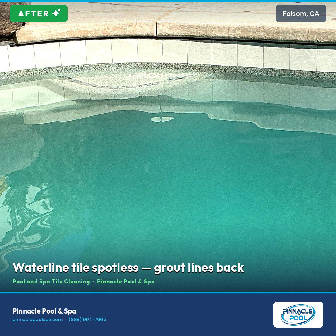 After — waterline tile spotless with the grout lines back, Folsom CA