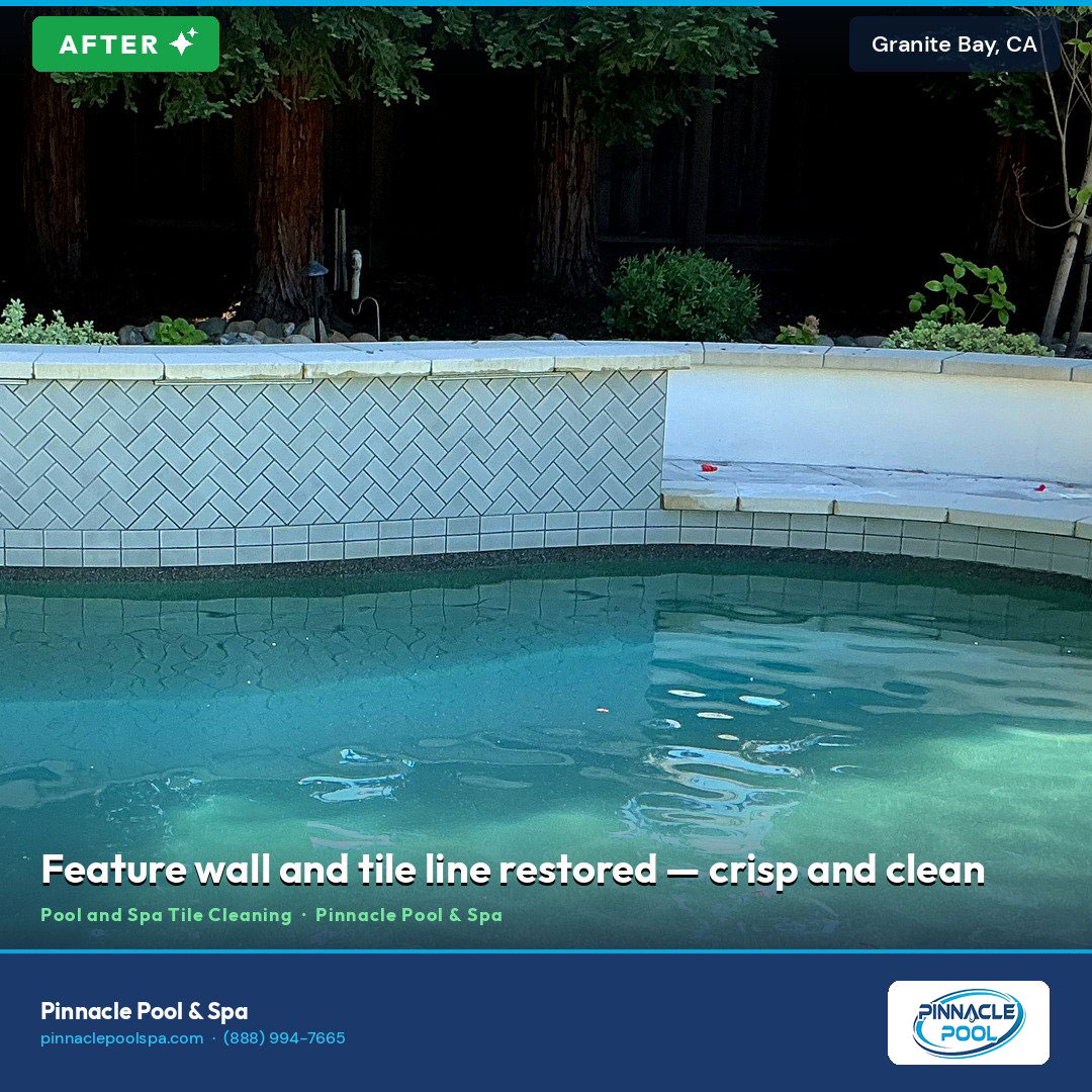 After — feature wall and tile line restored, crisp and clean, Granite Bay CA