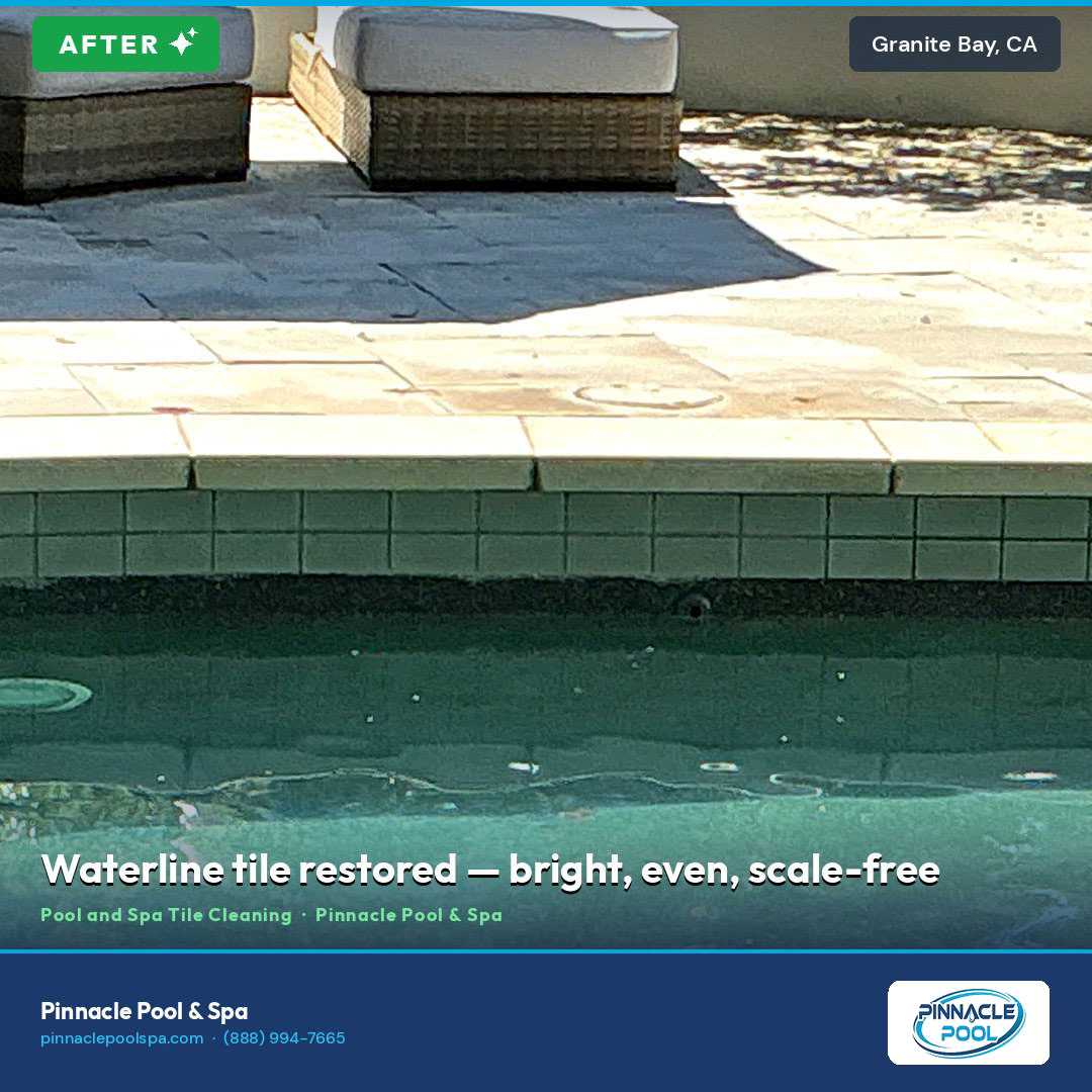 After — waterline tile restored, bright and even, Granite Bay CA